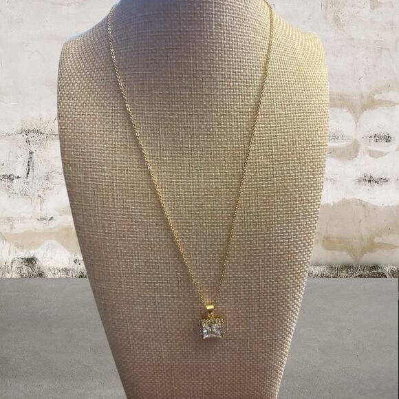 Square Halo Pendant on 18k Plated Chain - Picture 1 of 3